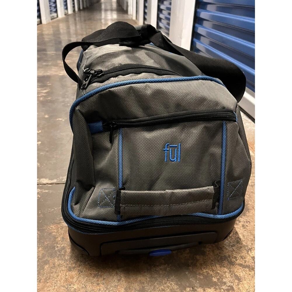 Ful Rolling Duffel Bag Gray Blue Carry On Luggage Two Wheel Travel Bag